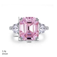 Bague en argent 925 de haute qualité personnalisée, zircone cubique rose, bijoux fins, fête, mariage, grande bague pour femmes, gros anneaux en pierre bleue CZ