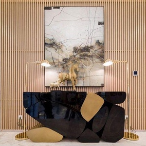Table <span class=keywords><strong>console</strong></span> moderne italienne en <span class=keywords><strong>acier</strong></span> inoxydable poli motif <span class=keywords><strong>bois</strong></span> pour salle à manger salon hôtel contemporain pour appartement - Product Image 1