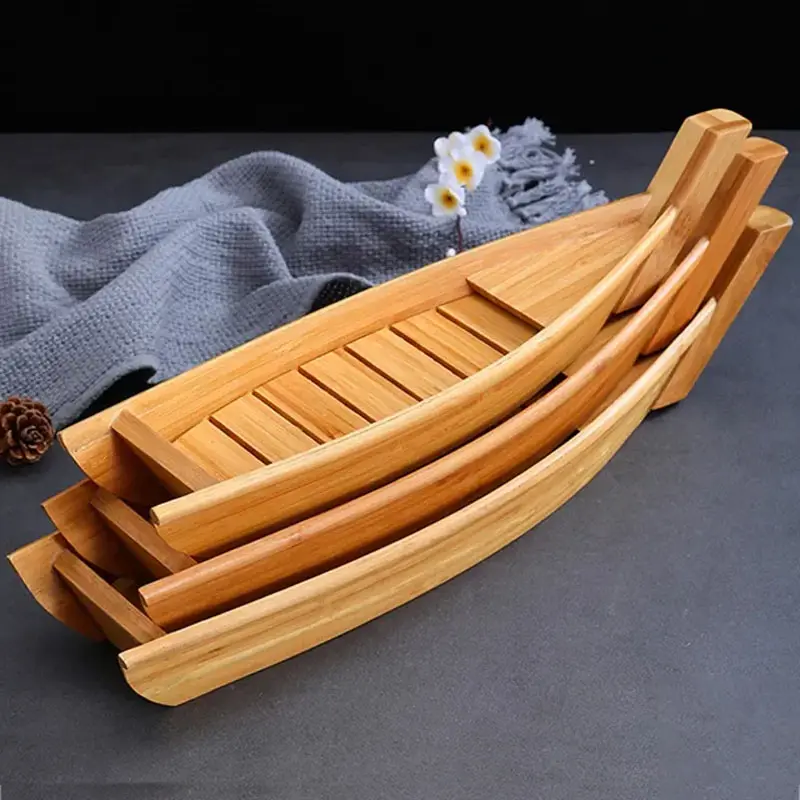 レストラン用品や家庭用の日本の刺身寿司ボートプレートサービングトレイ寿司ボート木材