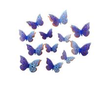 12 pièces/paquet Autocollants muraux 3D creux en forme de papillon, autocollants muraux adhésifs pour la décoration de la chambre à coucher, décoration de fête d'anniversaire, décalcomanies murales DIY