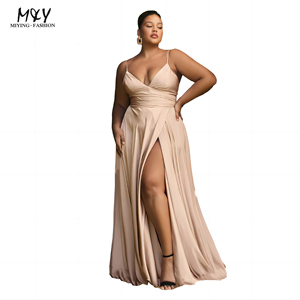 Nuevo vestido de dama de honor de fiesta de talla grande <span class=keywords><strong>para</strong></span> mujer, <span class=keywords><strong>vestidos</strong></span> largos elegantes y sexis <span class=keywords><strong>para</strong></span> boda, vestido de noche con abertura alta de satén <span class=keywords><strong>para</strong></span> mujer - Product Image 1