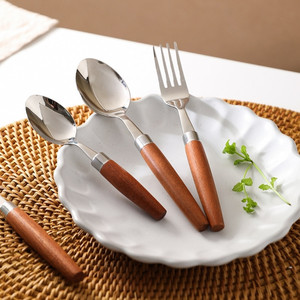 Nuevo Juego de Cubiertos de Acero Inoxidable 304 Estilo Japonés, Cuchillo y Tenedor para Carne, Vajilla Simple para Comida Occidental con Mango de Madera <span class=keywords><strong>Sabri</strong></span> - Product Image 3