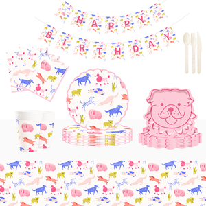 DAMAI Pink Cute <b>Dog</b> Theme Birthday Party Tableware Set Include <b>Dog</b> Model Paper Plate and Cup for <b>Dogs</b> Party <b>Table</b> Decorations - Product Image 1