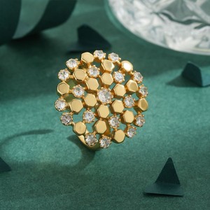 Vintage Honeycomb Star Zircon <strong>Set</strong> Luxury High-End Wedding Design Ring &amp; <strong>Bangle</strong> for Lady Brass Jewelry Real Gold Plated - Product Image 3