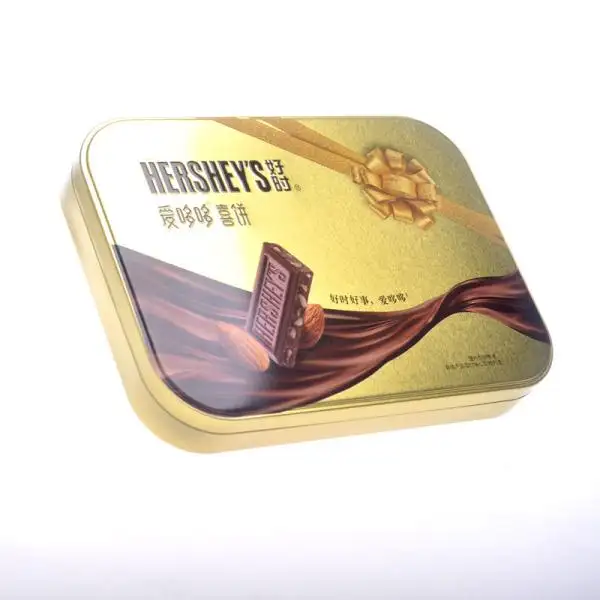 Caja de lata de chocolate de metal brillante, lata de regalo de promoción