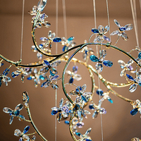 Lustre suspendu moderne en forme de fleur de cristal de style contemporain pour bar, hôtel, maison, décoration de plafond haut