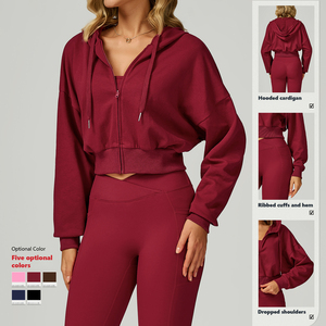 Sudaderas <span class=keywords><strong>con</strong></span> capucha de algodón para mujer <span class=keywords><strong>con</strong></span> cordón cómodo y cremallera recortada de diseño para exteriores, ropa de calle - Product Image 3
