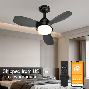 24.4" Black Ceiling <b>Fan</b> with Light, 3 Blades 6-Speed Reversible Quiet DC Motor, Dimmable LED Flush Mount for Bedroom Living Room - Product Image 1