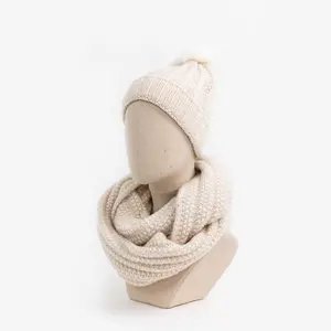 Женская Шапка-бини унисекс, зимний теплый вязаный шарф-бини с помпоном