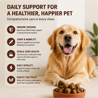 Friandises à mâcher pour chiens 8 champignons complexe immunitaire Curcuma sans céréales Soutient l'immunité, les articulations, la peau, le pelage et la vitalité