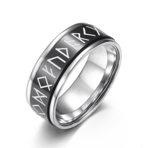 Viking Lettering Rotating Stainless Steel Men's <b>Ring</b> Blue Glow In Dark European American Style Jewelry Gift - Product Image 5