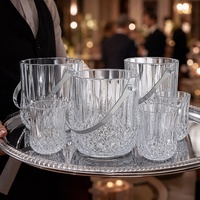 Seau à glace avec poignée et verres à vin côtelés assortis – Ensemble de service en gros pour vignobles, bars à vin, restaurants, salons d'hôtels