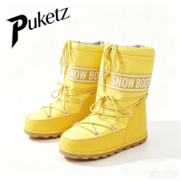 Bottes de ski d'hiver 2026 montantes isolées à semelle épaisse pour homme et femme, bottes de neige légères à bout rond avec tige en tissu, chaudes