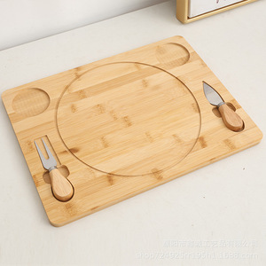 Bamboo Cheese Board <b>Set</b> Multifunctional Cutting Board For Kitchen Home Use With Knife Holder And Handle - Product Image 2