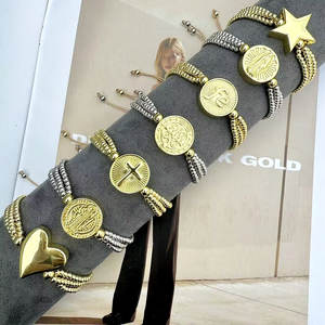 CH-LHB1159 Hermosa Pulsera <span class=keywords><strong>de</strong></span> Cuerda con Dijes <span class=keywords><strong>de</strong></span> San <span class=keywords><strong>Benito</strong></span>/<span class=keywords><strong>Cruz</strong></span>/Corazón Chapada en Oro, Pulsera <span class=keywords><strong>de</strong></span> Moda para Mujer al por Mayor - Product Image 4