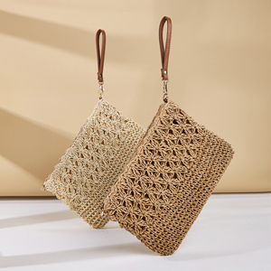 Sac de plage d'été en crochet pour femmes, sac à bandoulière en paille à <span class=keywords><strong>la</strong></span> mode, vente en gros, avec fermeture éclair, sac messager - Product Image 1