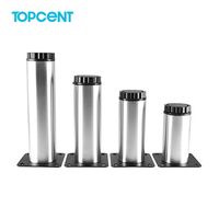 Pieds de meubles TOPCENT en métal argenté pour canapé, lit, meuble TV, pieds de canapé réglables ronds en acier inoxydable pour cuisine