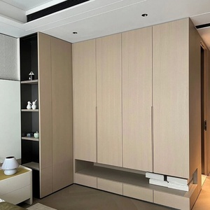 Minimalist Wood Eco-Friendly Bedroom <b>Wardrobe</b> Curved Edges Open <b>Shelving</b> Decorative LED Strip Lighting - Product Image 5
