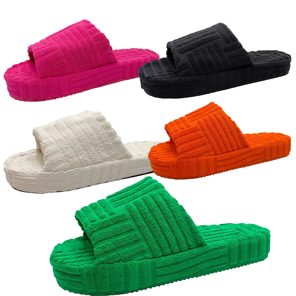 2022 Baru Sandal Platform Handuk Katun Sandal Slides Warna Solid Sandal Datar