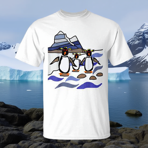 Camiseta abstracta con diseño de pingüinos y rocas, unisex, para adultos, color blanco - Product Image 3