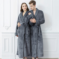 Chemise de nuit longue en flanelle épaisse pour Couple, peignoir Simple et confortable de couleur unie