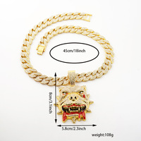 Collier tendance avec pendentif bouledogue en strass argenté et chaîne cubaine entièrement pavée pour homme, bijoux de mode hip-hop streetwear