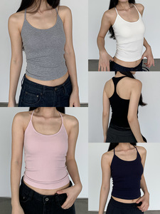 Camiseta sin mangas de punto acanalado ajustada con espalda en <span class=keywords><strong>Y</strong></span> <span class=keywords><strong>y</strong></span> tirantes finos, suave, transpirable, para uso diario, informal - Product Image 1