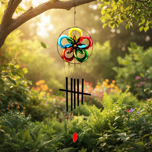 Carillon éolien en métal coloré avec éolienne rotative, moderne, résistant aux intempéries, fait main, décorations de jardin extérieur, design <span class=keywords><strong>moulin</strong></span> à <span class=keywords><strong>vent</strong></span> vélo/fleur - Product Image 6