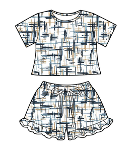 Set all'ingrosso di Top a maniche corte e pantaloncini arruffati per bambini con stampa personalizzata per ragazze <span class=keywords><strong>abbigliamento</strong></span> di bambù alla moda <span class=keywords><strong>estivo</strong></span> comodo - Product Image 6