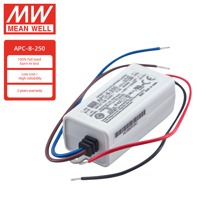 MeanWell APC-8-250 DC 8W 250mA Constant Current Single Output IP42 Mini LED Driver