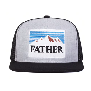 Gorra Trucker Bordada Father Mountain, Gris y Amarilla, Malla Ajustable, Unisex, Diseño de 6 Paneles - Product Image 4
