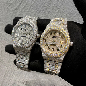 Montre de luxe personnalisée pour hommes Full Iced VVS Moissanite Diamond Sparkling Chronograph Business Feature Crystal Dial Antique - Product Image 1