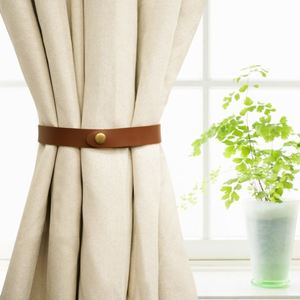 Household Curtain <b>Tiebacks</b> Simple Curtain Ties Modern Faux Leather Curtain Straps with Adjustable Buttons - Product Image 3