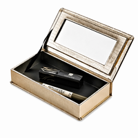 Boîte cadeau biodégradable en carton personnalisée en forme de livre avec fermeture magnétique, logo estampé à chaud, détails de couture, miroir intégré et éponge