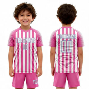 Abbigliamento Sportivo Personalizzato Unisex, Uniformi da <span class=keywords><strong>Calcio</strong></span>, <span class=keywords><strong>Maglia</strong></span> da <span class=keywords><strong>Calcio</strong></span> Rosa a Righe, Set Completo per Bambini - Product Image 3