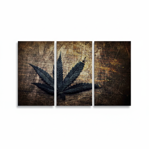 Vintage Grunge Cannabis <b>Leaf</b> Printed Canvas <b>Art</b>, Flat Wall Decor,SET OF 3 CANVAS - Product Image 2