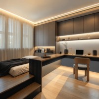 Ensemble de meubles de chambre à coucher modernes et personnalisés, système intégré multifonctionnel avec armoire, lit et bureau, meubles modulaires pour appartement