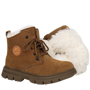 Botas de nieve de corte medio para hombre, cálidas y gruesas, de piel de oveja, para trabajo al aire libre, con cordones delanteros, color sólido, tacón medio de 3-5 cm - Product Image 1