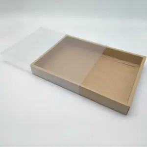 Brown Paper Box Prime Branded Packing Custom Brown Transparent Clear Frosted PVC Sleeve Sliding Box Kraft Paper Drawer Boxes With Clear Window