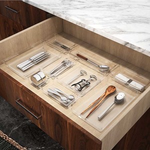 plastic compact expandable wide transparent cosmetic jewelry drawer organizer dividers cutlery tray kitchen drawer organizer