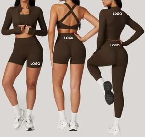 Conjunto de Yoga Sólido para Mujer, Diseño Personalizado OEM y ODM, 2024, 4 Piezas, Ropa Deportiva Transpirable, Leggings de Gimnasio con Mangas Largas, Ropa de Entrenamiento sin Costuras - Product Image 6