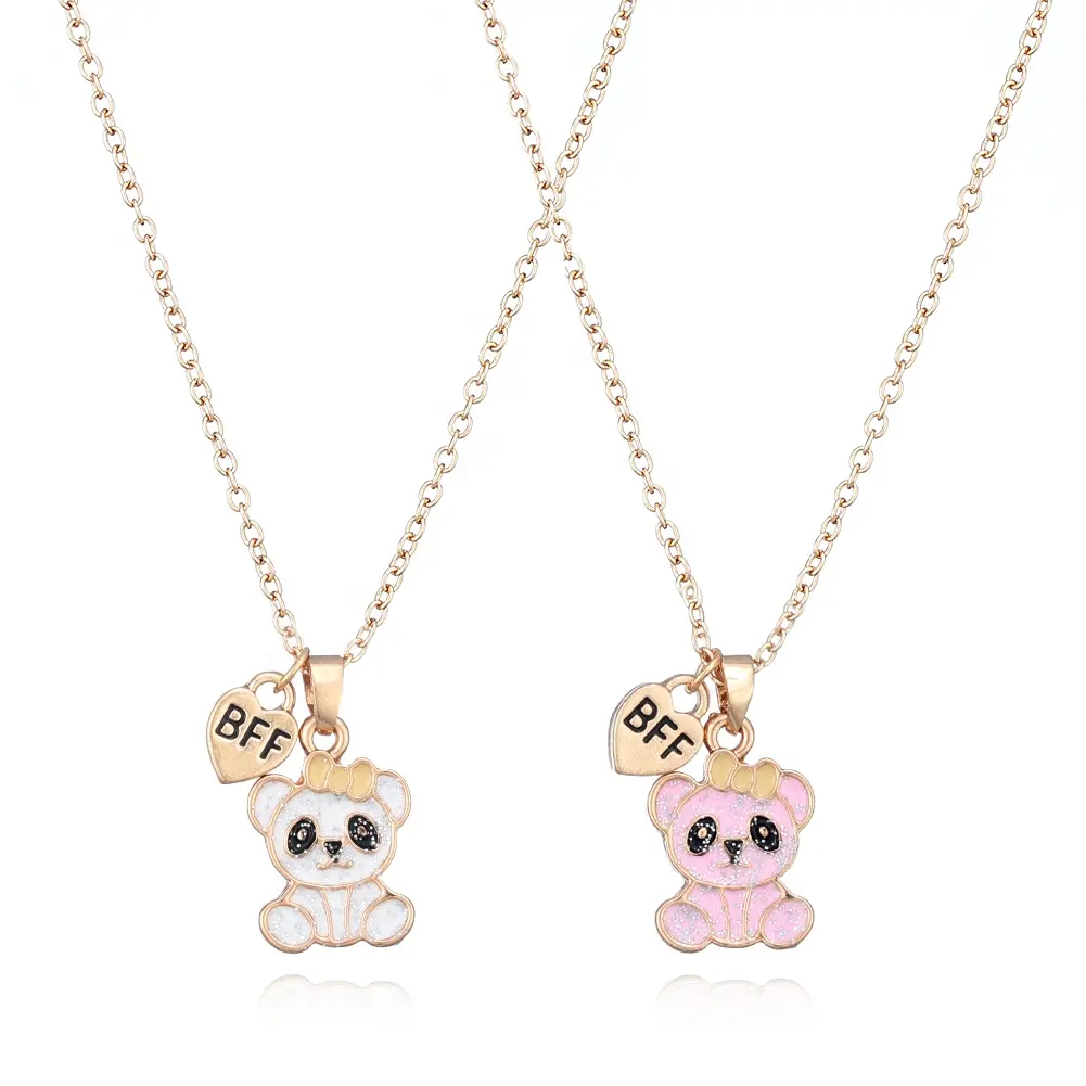 Best Friend Pendant Necklace Set for Kids Fashion Zinc Alloy Enameled Girl's Necklace with Matching Jewelry Sets