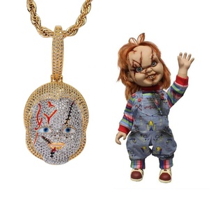 Collana con Ciondolo a Forma di Personaggio Cinematografico, Gioielli Hip Hop, Placcato Oro 14K con Zirconia Cubica, per Uomo, Halloween - Product Image 1