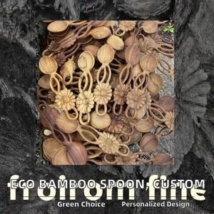 Spatule à rainures en bois de teck naturel avec finition miroir plaqué or, antiadhésive, écologique, 30 ml, ustensile de cuisine - Product Image 2