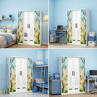 Grande armoire de chambre à coucher en métal de style moderne avec miroir et tiroirs, offrant la personnalisation de divers motifs imprimés