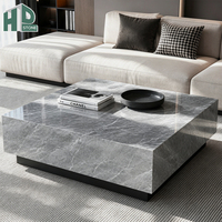 Plateau de table basse en marbre gris veiné argenté Emperador Herms, fabrication sur mesure pour la décoration de salon de villa moderne