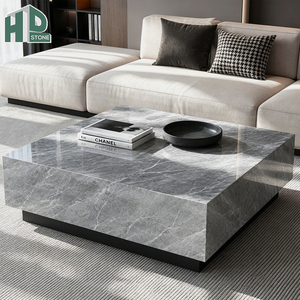 Mesa de Centro de Mármol Gris Emperador con Vetas Plateadas, Fabricación Personalizada para Decoración de Sala de Estar de Villa Moderna - Product Image 3