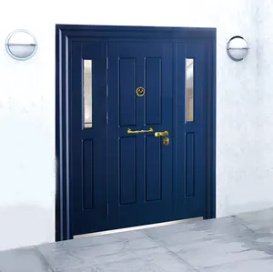 Isreal Main Door Security Entrance Designs Double Steel Door With Golden Handle Knocker Lock