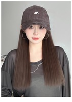 Perruque synthétique sans colle, réglable, avec chapeau bob et casquette de baseball, couleur personnalisée, cheveux longs raides et ondulés, pour extérieur et voyage