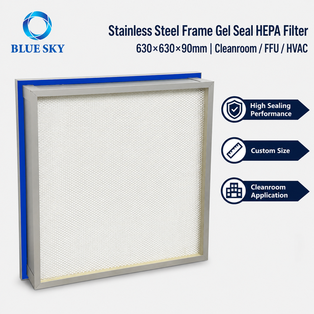 630x630x90mm Stainless Steel Frame Liquid Tank Gel Seal Gasket High Efficiency HEPA H13 H14 HVAC Air Filter OEM ODM Manufacturer
